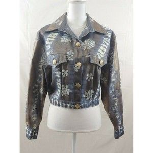 Vtg Womens Jacket Small Cropped Shiny Metallic Denim 90s Y2K Opal Lorraine Ward
